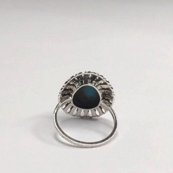 SHIVAM Ring 8 Sterling Silver Scroll Filigree Blue Turquoise Marcasite Boho - Picture 7 of 9